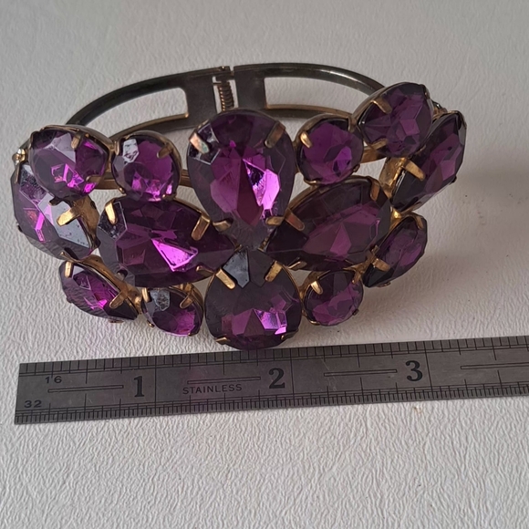 VTG Bold N Beautiful Purple Rhinestone Clamper Bracelet 1960's - Picture 14 of 16